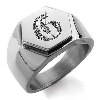 Stainless Steel Royal Initial Monogram Letter G Mens Hexagon Crest Signet Ring • $15