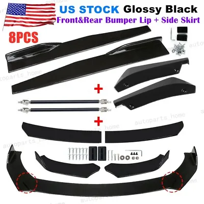 Glossy Black For Honda Civic Sedan Front Bumper Lip Spoiler Side Skirt Rear Lip • $49.98