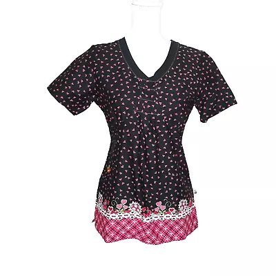 Mary Engelbreit™ Hearts And Flowers Detailed Shirred Scrub Top Size XS Pre-Owned • $14.85