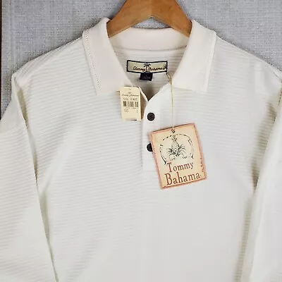 NEW Deadstock TOMMY BAHAMA Size Large Silk/Cotton Polo Shirt Off-White Ribbed • $172.91