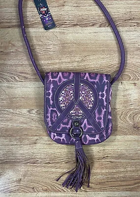 Y2K Deadstock Ed Hardy Purple Pink Bag Purse Floral Peace Sign *PEELING - READ!* • $19.99