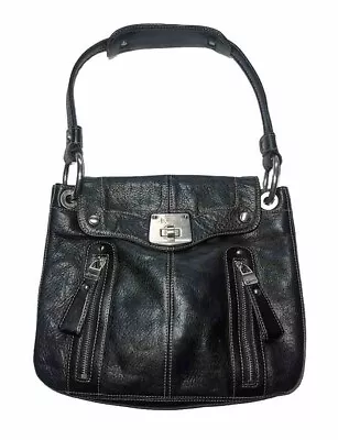 B. Makowsky Soft Black Pebbled Leather Silver Hardware Shoulder Handbag • $32