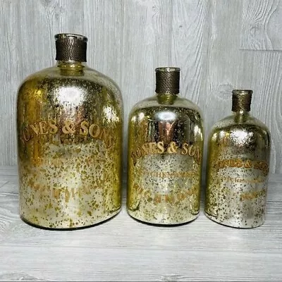 3 Uttermost Glass Jars Mercury Style Glass Gold/ Silver Wire Detail Jones & Sons • $400