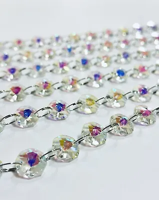 49pcs AB Crystal 14mm Octagon Chandelier Light Droplet Glass Beads Wedding Prism • £6.99