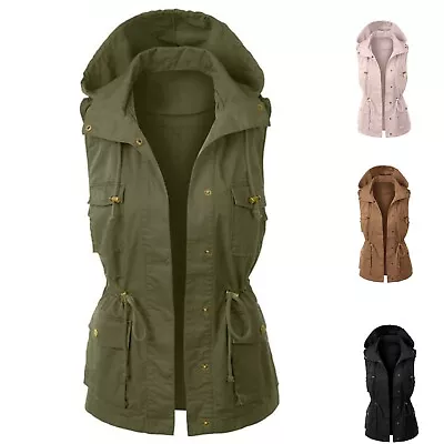 Long Vest With Hood Womens Hooded Vest Jacket Sleeveless Utility Vest For Women • £22.50