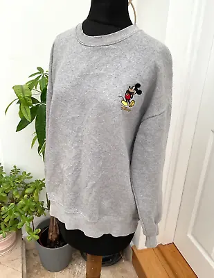 Vtg Disney Jumper Sweater UK Size 14 16 Grey Mickey Mouse Appliqué Embroidered • $18.25