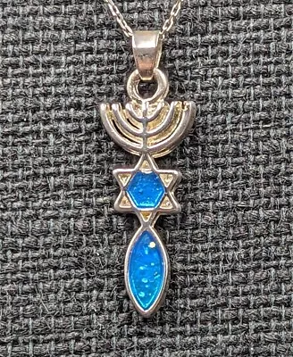 Sterling Silver JERUSALEM Enamel Jewish Menorah Pendant 18  Chain Necklace 3.5g • $27.99