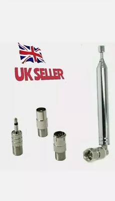 Dab / FM 75cm Telescopic Aerial  F-Type Plug  Adapters Most Pure Dab Tuners • £8.99