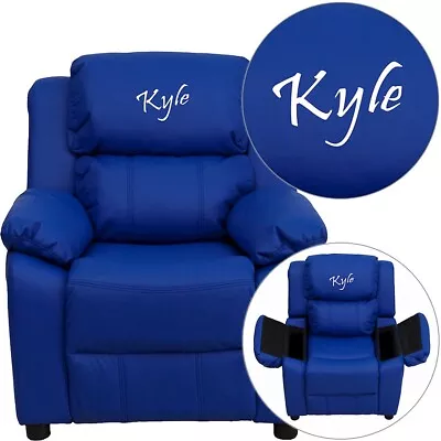 Flash Personalized Deluxe Padded Blue Vinyl Kids Recliner/Storage Arms • $294.99