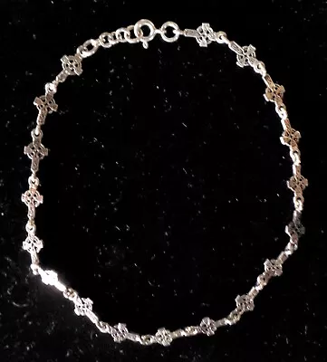 Vintage Sterling Silver CROSS Link 9.75  Bracelet Anklet 925 • $34