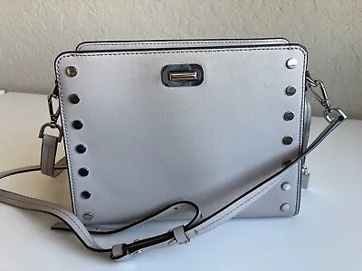 Michael Kors Cement Beige Sylvie Stud Medium Messenger Turnlock Bag NICE!! • $36.95