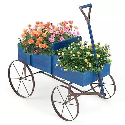 Garden Wagon Raised Bed Flower Pot Stand Planter W/2 Planting Sections Blue • £29.95