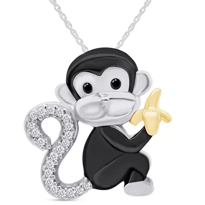 Black & White Simulated Diamond Accent Monkey Pendant Necklace Sterling Silver • $85.59