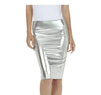 Women's Ladies Metallic Shiny PVC Wet Look High Waist Pencil Midi Skirt Party • £7.69