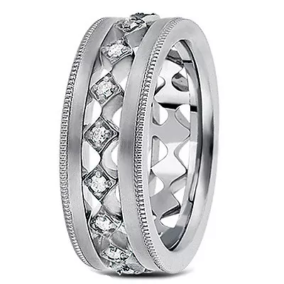 NEW MENS 14K WHITE GOLD ROUND DIAMOND DIAGONAL WEDDING BAND RING 7mm SIZE 10 • $1597