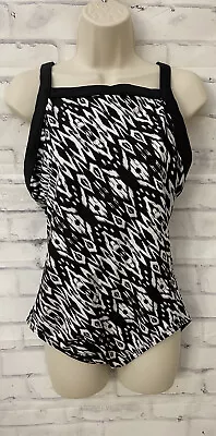 Miraclesuit Sz 14 Black White One Piece Swimsuit Modest Slimming Style 6519701 • $39.77