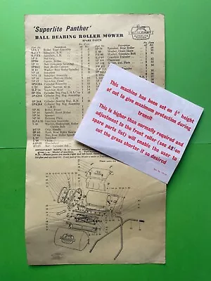 RARE Original Qualcast Superlite Panther Mower Instructions & Spare Parts List • £9.95