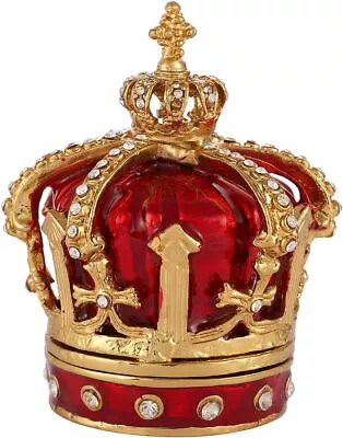 Red Crown Style Enameled Jeweled Trinket Box Hinged Unique Gift For Family • $29.99