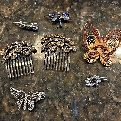 Lot Barrettes Combs Hair Accessories Butterfly Rhinestones Dragon Fly • $15