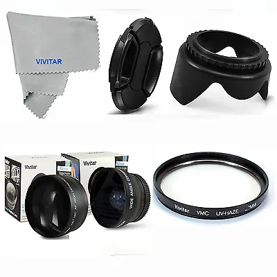 WIDE ANGLE+TELEPHOTO+MACRO +UV FILTER + HOOD CAP FOR  Canon  REBEL T3 T3I T4i • $55.71