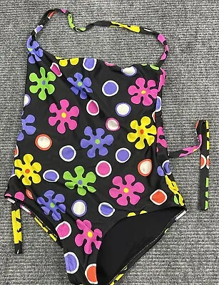 Moschino Swimsuit 38 Large Sixties Flower Power Maillot Tank One Piece Black • $80
