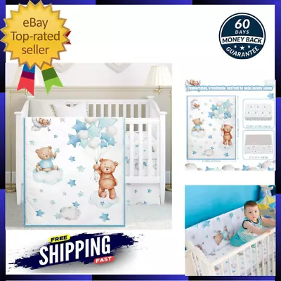 3 Pcs Cloud Balloon Bear Theme Crib Bedding Set For Boys Baby Nursery Mini Crib • $72.40