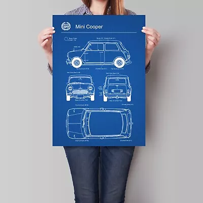 Mini Cooper Car Poster Retro Patent Blueprint Art Print • £15.36