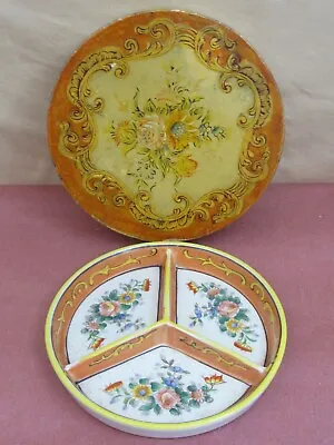 Moriyama Mori-machi Japan Hand Painted Divided Dish With Paper Mache Box • $22.99