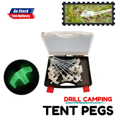 $27.99 • Buy Heavy Duty Steel Screw / Drill Camping Tent Pegs 15x With Glow In The Dark Head