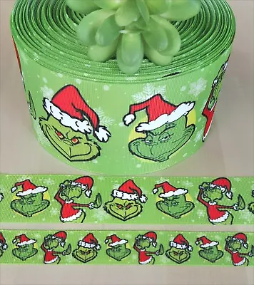 5/8 7/8 1.5 & 3  (1 YD) Grinch Christmas Grosgrain Ribbon Hair Bow Ribbon • $2.55