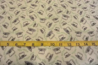 Mr Monopoly IRON CHARM & Years Toss Off White Cotton Fabric Quilting Treasures • $4.99