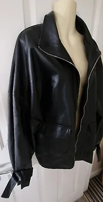 MISSGUIDED Black Faux Leather Biker Style Jacket Buckled Cuffs Size 14 • £27