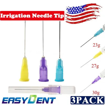 3Pack Dental Endo Irrigation Needle Tips For Syringes Luer Lock 23/27/30g 75pcs • $30