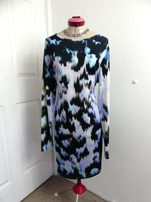 $48 • Buy ASOS Black Blue DRESS Size UK 20 BNWT NEW Bodycon Stretch Long Sleeve Cocktail