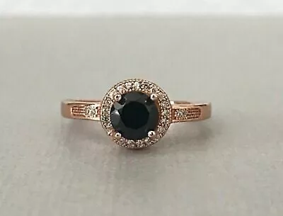 7.5MM Black Round Cut Moissanite Halo Wedding Gift Ring 14k Rose Gold Plated • $78.99
