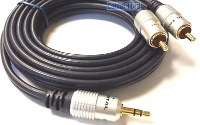 PRO 3.5mm Stereo Jack Plug To 2 X RCA PHONO 24k OFC 0.5m 1m 2m 3m 5m 10m 15m 20m • £6.95