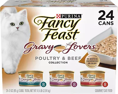 FANCY FEAST Adult Gravy Lovers Poultry & Beef Variety Pack Wet Cat Food 24x85g • $53.21