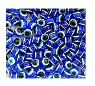 $4.99 • Buy 100 Blue Evil Eye ICU Eyes Small Tiny 4mm Round Kids Resin Craft Spacer Beads