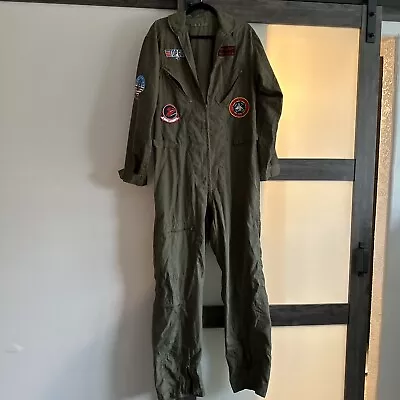 Top Gun Men's Leg Avenue Green Maverick Flight Suit Sz M/L Medium Large • $26.21