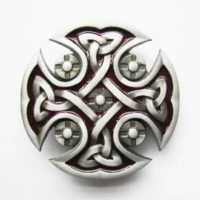 Celtic Knot Iron Cross Red Enamel Belt Buckle • $9.99