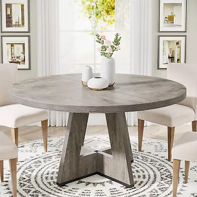 47  Wood Round Dining Table For 4 People Small Farmhouse Kitchen Dinner Table • $172.88