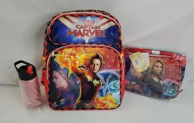 Captain Marvel Backpack Lunchbox Bottle 3 Piece Adjustable Strap Zippers New • $24.99