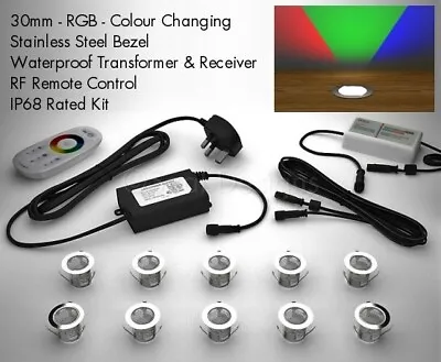 £44.99 • Buy 10 X Easy Change 30mm LED Decking Lights RGB Colour Changing Kitchen Plinth