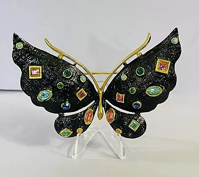 Large Vintage Signed Hattie Carnegie Butterfly Brooch Pin Rhinestone & Enamel • $150