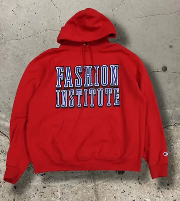 $49.99 • Buy Vintage Champion Fashion Institute Of Technology Large Red Hoodie Sweat Shirt