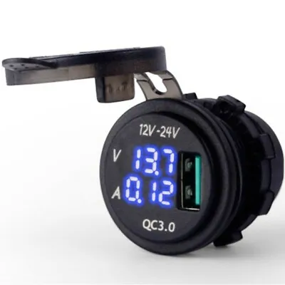 12/24 Socket Blue LED ATV Motorcycle USB Fast Amp Volt Meter Waterproof • $12.49