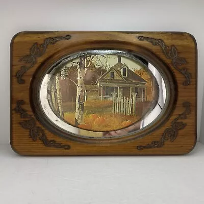 Vintage Wood Framed Mirror Picture A House In Autumn Woods Reflective Art • $34.99