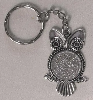 £2.95 • Buy 1957 66th Birthday Lucky Sixpence Owl Charm Key Ring Gift Bag Wedding Retirement