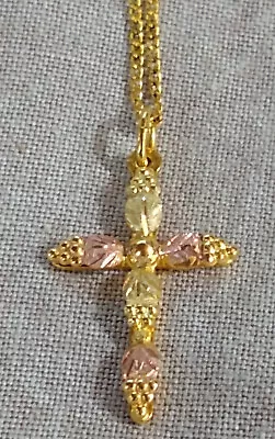 Black Hills Gold CROSS PENDANT 10k 12k Tri-Color Gold Vintage 12k GF 18  Chain • $64.95