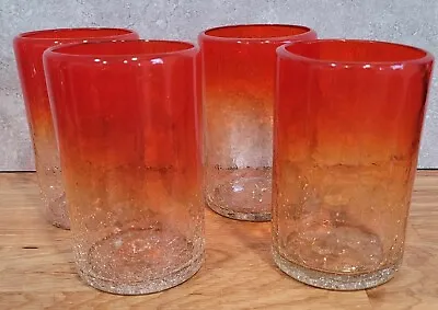 Set 4 Vtg Blown Glass Amberina Red Orange Old Fashioned Whiskey Rocks Tumblers • $44.95